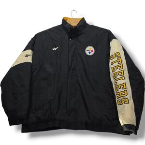 Vintage Reebok NFL Pro Line Steelers Jacket Men XXL Puffer Coat Spellout No Hood